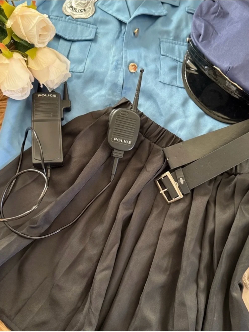 Kids Police Officer Costume Dress with Hat & Radio - Blue and Black